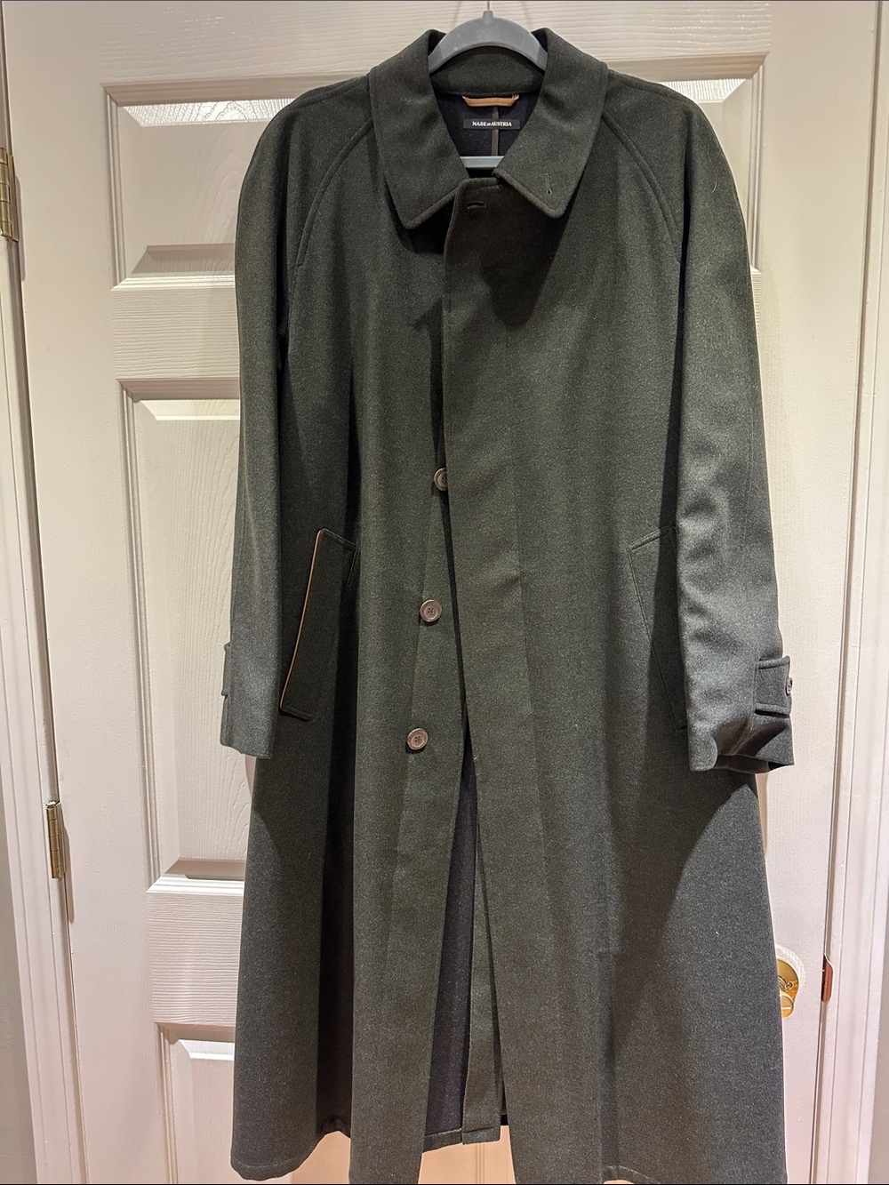 Classic Men's Dark Olive Wool Overcoat